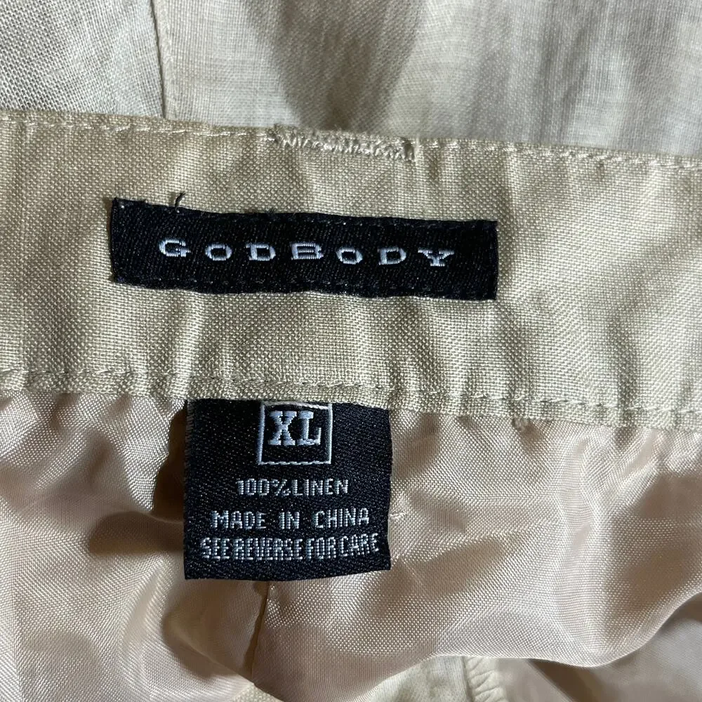 Godbody Linen Pants Mens Size XL Tan Straight Leg Pleated Front‎ Vacation Resort